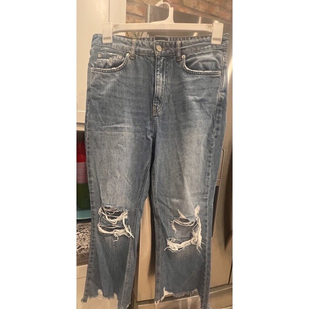 BDG Urban Outfitters Kick Flare High Rise Cropped Jeans Ripped Knee Size 28